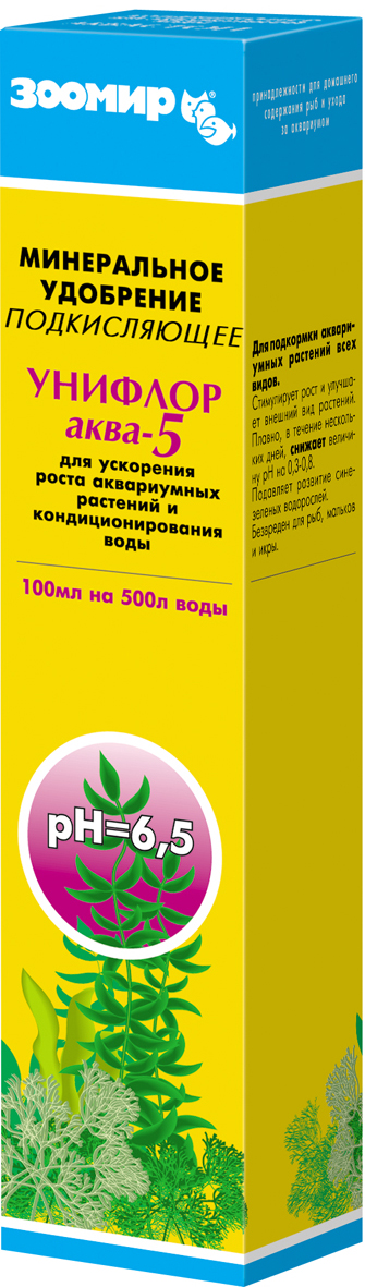 Средство для ухода за аквариумной водой Зоомир Унифлор Аква-5 Кислотно-минеральное удобрение для аквариумной растительности 100мл