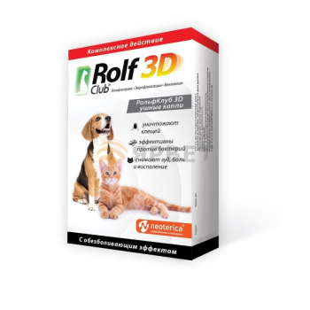 Ушные капли для собак и кошек RolfClub 3D для лечения отитов 10мл