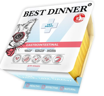 Влажный консервированный корм для кошек Best Dinner (Бэст Диннер) Вет Профи GASTRO INTESTINAL при нарушениях пищеварения Курица паштет ламистер 100гр