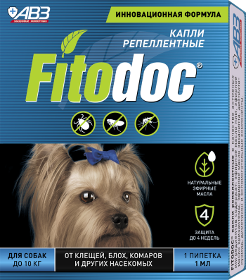 Капли на холку для собак до 10кг FitoDoc (Фитодок) от блох и клещей 