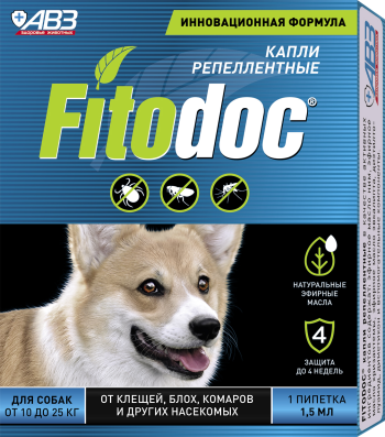 Капли на холку для собак от 10кг до 25кг FitoDoc (Фитодок) от блох и клещей 